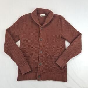 Taylor Stitch Cardigan Mens Small 38 Brown Shawl Collar Waffle Knit Button Front